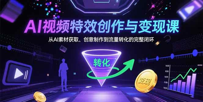（15587期）AI视频特效创作与变现课：从AI素材获取、创意制作到流量转化的完整闭环-玩备项目资源网