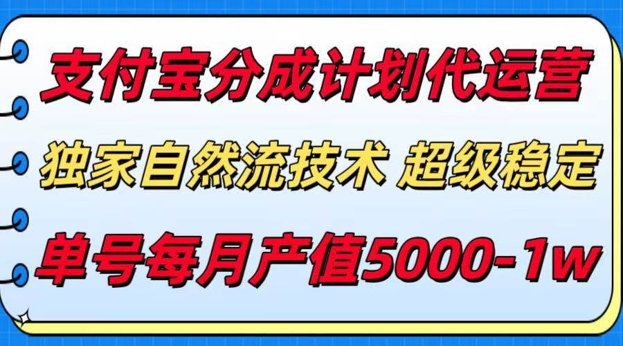 （15592期）支付宝分成计划代运营，最新自然流技术，收益稳定，单号月产5000＋！-玩备项目资源网