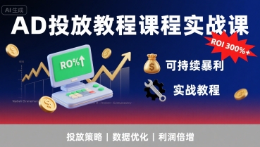 AD投放教程课程实战课，实现广告ROI300%+可持续暴利-玩备项目资源网