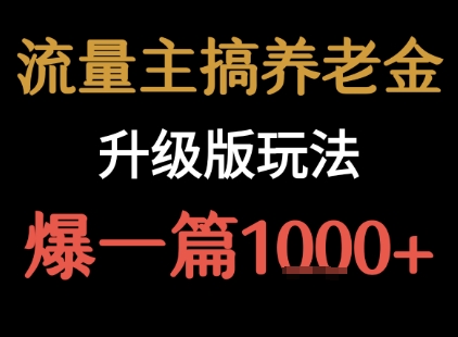 流量主之养老金升级版玩法  爆一篇收益1k+-玩备项目资源网