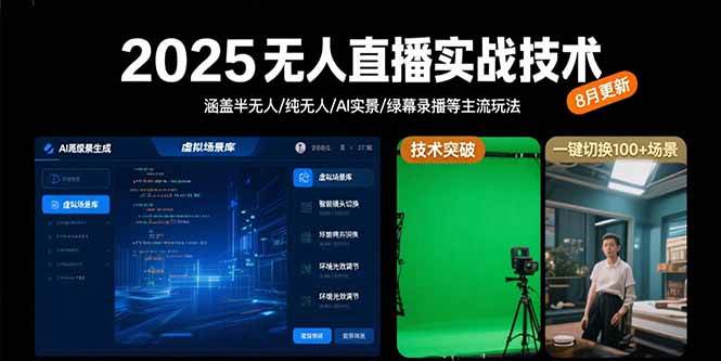 （15621期）2025无人直播实战技术-8月，涵盖半无人/纯无人/AI实景/绿幕录播等主流玩法-玩备项目资源网