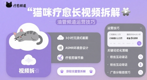 猫咪疗愈长视频拆解 &油管频道运营技巧-玩备项目资源网