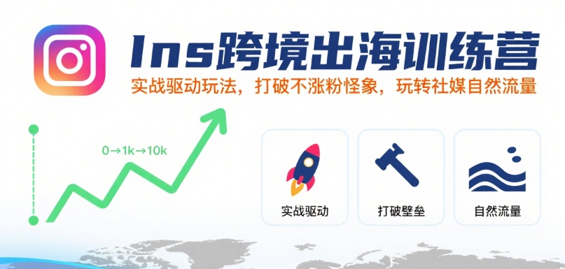Ins跨境出海训练营，实战驱动玩法，打破不涨粉怪象，玩转社媒自然流量-玩备项目资源网
