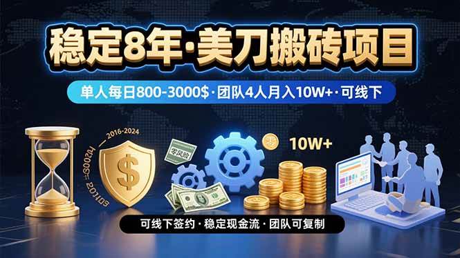 （15632期）稳定8年的美刀搬砖项目，单人每日收益800—3000.团队4人月入10W+.可线下-玩备项目资源网
