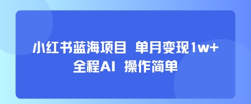 小红书蓝海项目 单月变现1w+ 全程AI 操作简单-玩备项目资源网