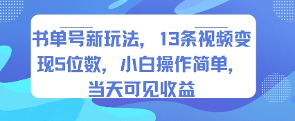 书单号新玩法，13条视频变现5位数，小白操作简单，当天可见收益-玩备项目资源网