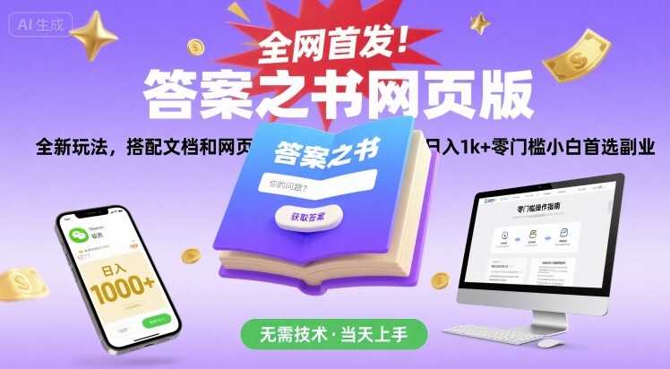 全网首发！答案之书网页版，全新玩法，搭配文档和网页，日入1k+零门槛小白首选副业【揭秘】-玩备项目资源网
