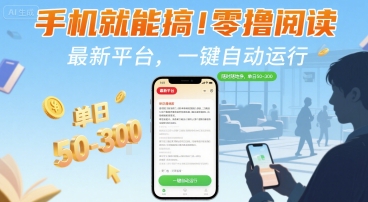 手机就能搞！零撸阅读挂G，最新平台，一键自动运行，随时随地挣，单日50-3张+【揭秘】-玩备项目资源网