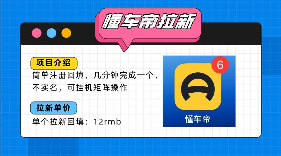 （15661期）懂车帝邪修拉新玩法，简单注册回填，不sm，单个拉新12rmb，轻松日入200+-玩备项目资源网