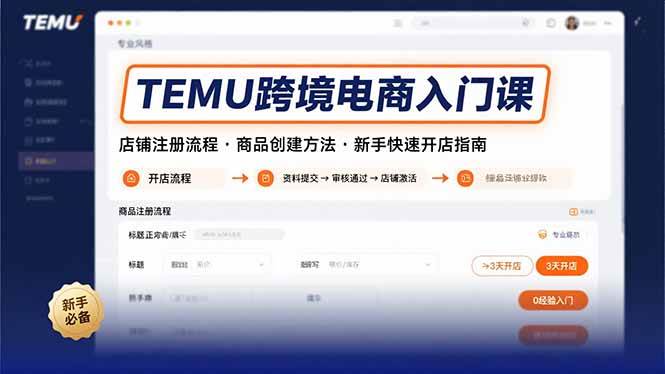 （15682期）TEMU跨境电商入门课，店铺注册流程，商品创建方法，新手快速开店指南-玩备项目资源网