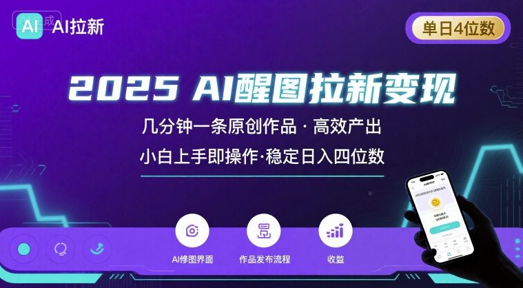 2025最强AI醒图拉新，几分钟一条原创作品，单日收入4位数，小白也能上手操作-玩备项目资源网