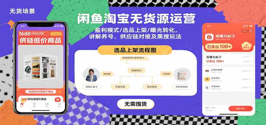 闲鱼淘宝无货源运营：盈利模式/选品上架/曝光转化，讲解养号、供应链对接及黑搜玩法-玩备项目资源网