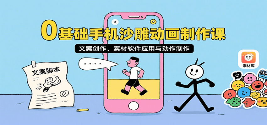 0基础手机沙雕动画制作课，文案创作、素材软件应用与动作制作-玩备项目资源网