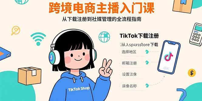 （15708期）跨境电商主播入门课，TikTok下载注册，支付工具配置，社媒账号管理全流程-玩备项目资源网