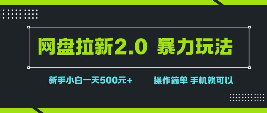 （15759期）网盘拉新2.0，暴力玩法，新手小白一天轻松500，操作简单-玩备项目资源网