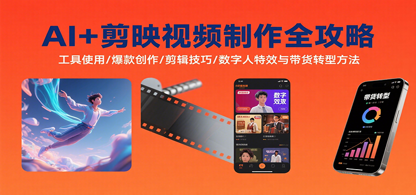 AI+剪映视频制作全攻略：工具使用/爆款创作/剪辑技巧/数字人特效与带货转型方法-玩备项目资源网