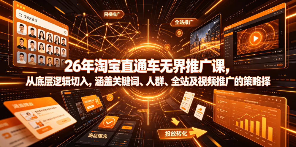 26年淘宝直通车无界推广课，从底层逻辑切入，涵盖关键词、人群、全站及视频推广的策略选择-玩备项目资源网