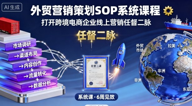 外贸营销策划SOP系统课程，打开跨境电商企业线上营销任督二脉-玩备项目资源网
