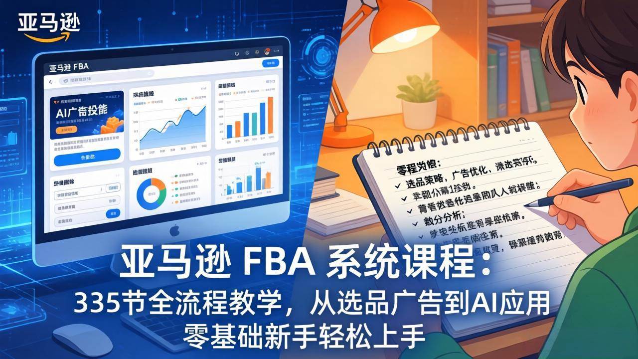 （17744期）亚马逊 FBA 系统课程（更新26年3月）335节全流程教学，从选品广告到AI应用，零基础新手轻松上手-玩备项目资源网