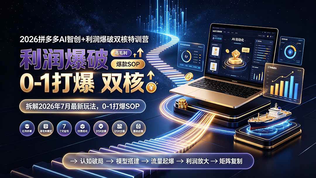 (19562期)2026拼多多AI智创+利润爆破双核特训营-更新:拆解2026年7月最新玩法,0-1打爆SOP-玩备项目资源网