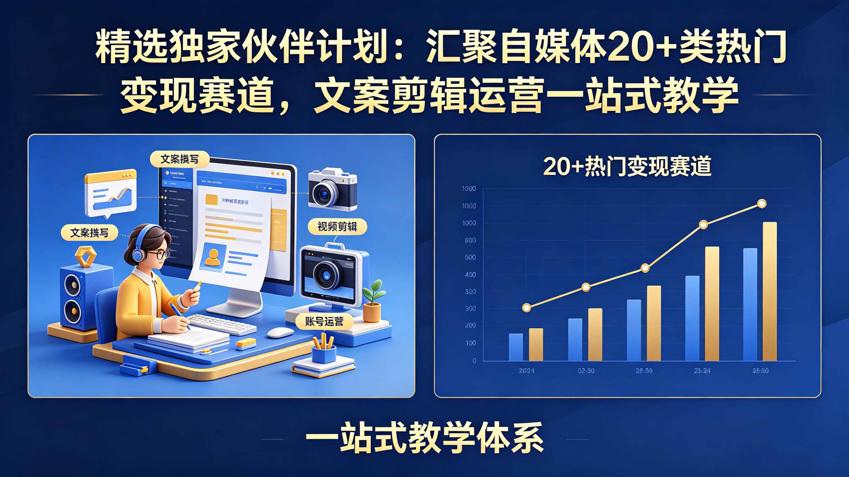 （18478期）精选独家伙伴计划：汇聚自媒体20+类热门变现赛道，文案剪辑运营一站式教学-玩备项目资源网