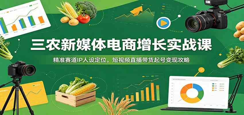 三农新媒体电商增长实战课：精准赛道IP人设定位，短视频直播带货起号变现攻略-玩备项目资源网