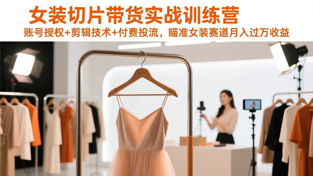 （17357期）女装切片带货实战训练营，账号授权+剪辑技术+付费投流，瞄准女装赛道月入过万收益-玩备项目资源网