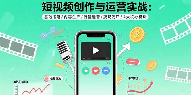 （15819期）短视频创作与运营实战：基础搭建/内容生产/流量运营/变现闭环/4大核心模块-玩备项目资源网