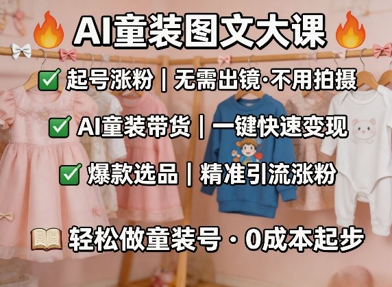 AI童装图文剪辑，某社群童装图文大课，起号涨粉、AI童装带货、爆款选品，无需出镜和拍摄-玩备项目资源网