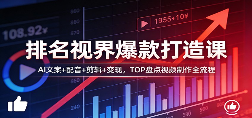排名视界爆款打造课：AI文案+配音+剪辑+变现，TOP盘点视频制作全流程-玩备项目资源网