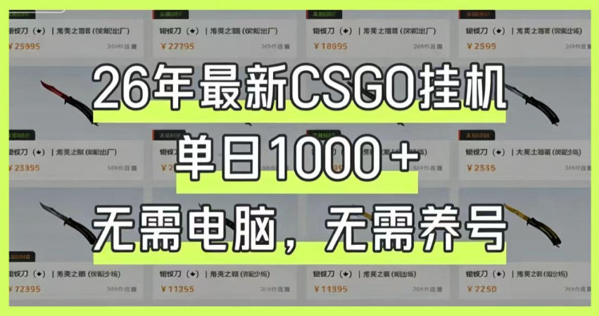26年最新CSGO挂G系统,单日1000+,无需电脑,无需养号,0基础可上手【揭秘】-玩备项目资源网