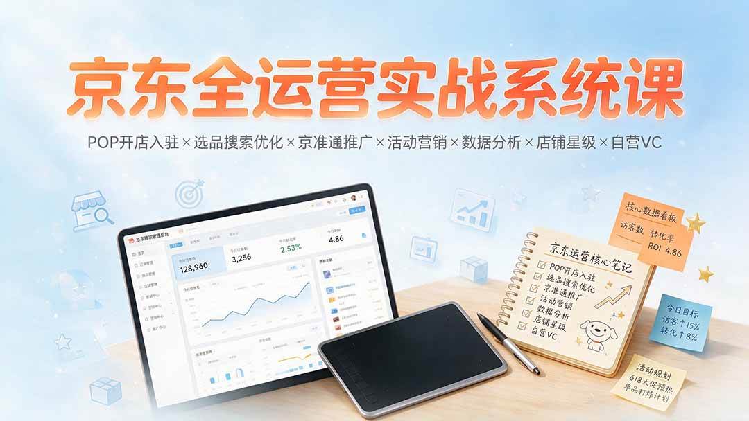 （19581期）京东全运营实战系统课：POP开店入驻×选品搜索优化×京准通推广×活动营销×数据分析×店铺星级×自营VC-玩备项目资源网