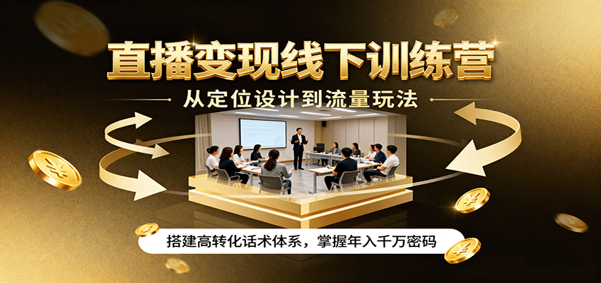 直播变现线下训练营，从定位设计到流量玩法，搭建高转化话术体系，掌握年入千万密码-玩备项目资源网