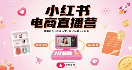 小红书电商直播营，直播带货+店铺运营+笔记运营=全电商-玩备项目资源网