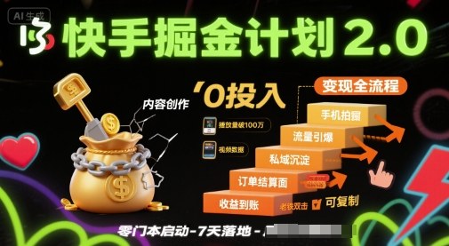 快手掘金计划2.0，快手电商变现全流程，简单可复制，0投入-玩备项目资源网