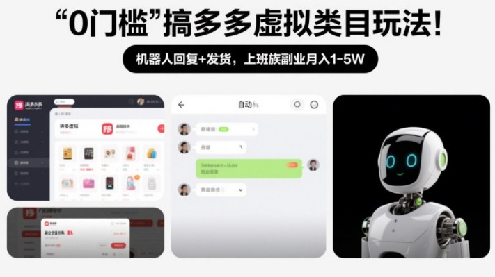 0门槛搞多多虚拟类目玩法！机器人回复+发货，上班族副业月入1-5W【揭秘】-玩备项目资源网