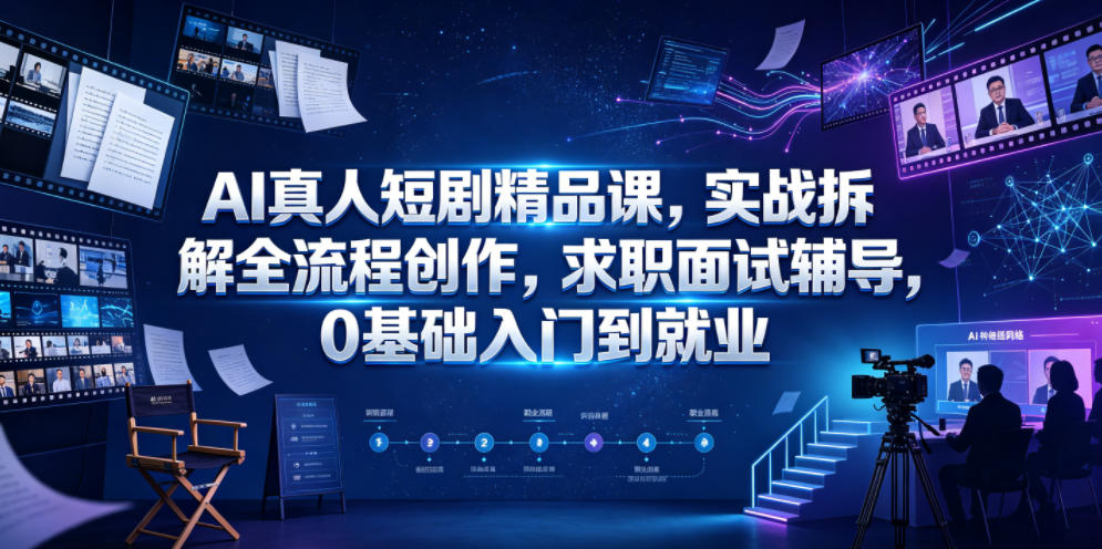 AI真人短剧精品课,实战拆解全流程创作,求职面试辅导,0基础入门到就业-玩备项目资源网