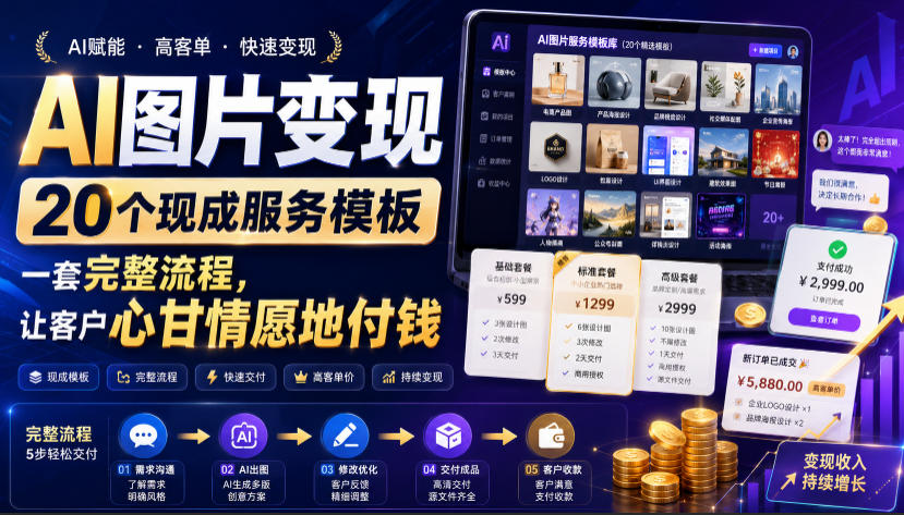 AI图片变现,20个现成服务模板,一套完整流程,让客户心甘情愿地付钱【原创双语字幕】-玩备项目资源网