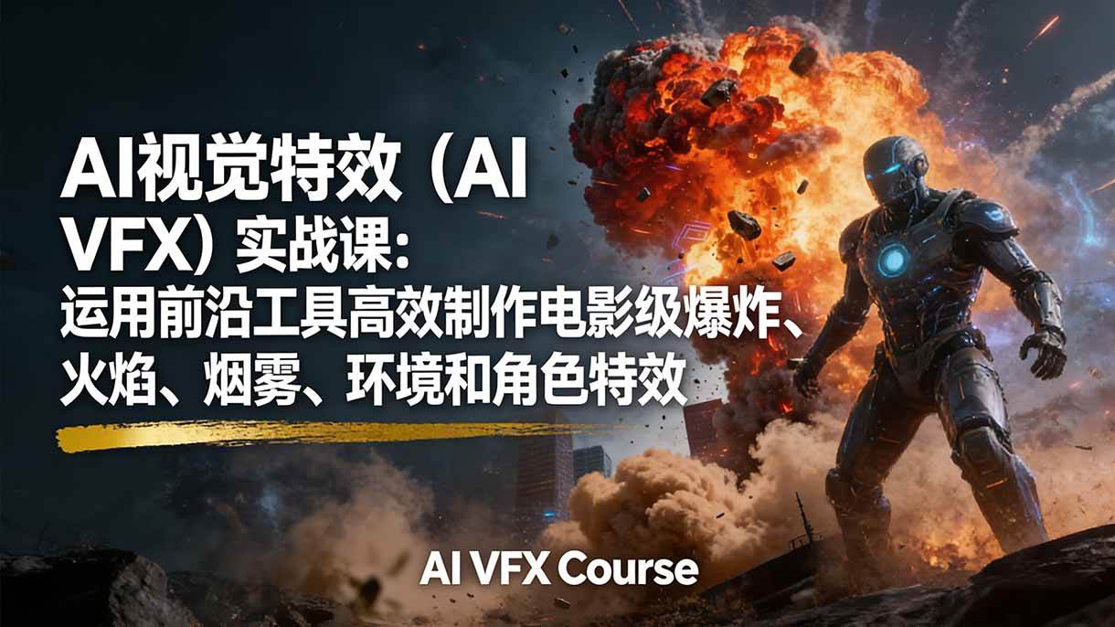 （17212期）AI视觉特效（AI VFX）实战课：运用前沿工具高效制作电影级爆炸、火焰、烟雾、环境和角色特效-玩备项目资源网