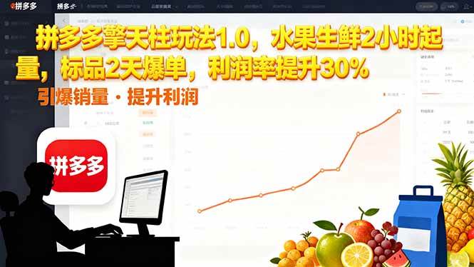 （16429期）拼多多 擎天柱玩法1.0，水果生鲜2小时起量，标品2天爆单，利润率提升30%-玩备项目资源网