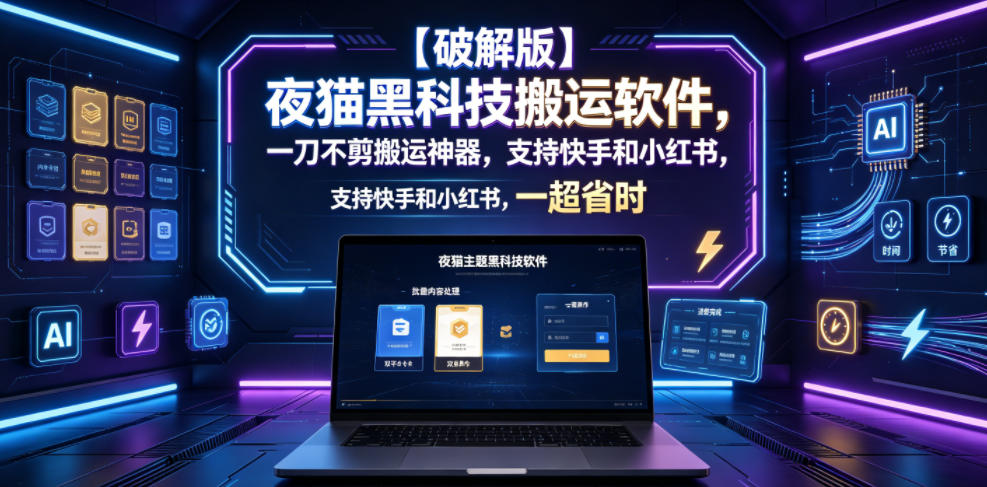 【破解版】夜猫黑科技搬运软件,一刀不剪搬运神器,支持快手和小红书,一键搬运超省时!-玩备项目资源网