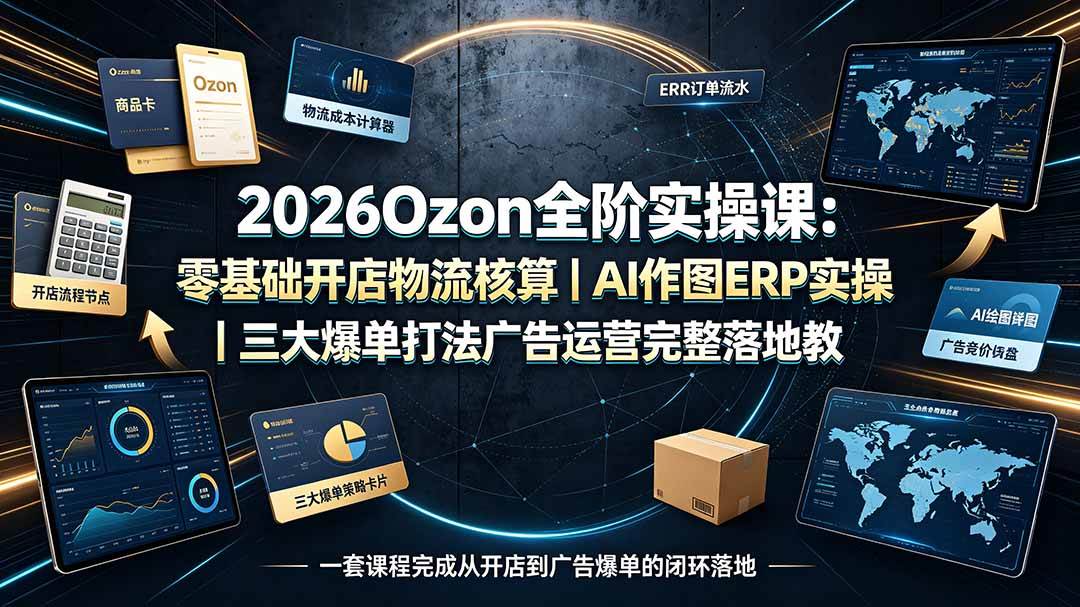 （19400期）2026Ozon全阶实操课：零基础开店物流核算｜AI作图ERP实操｜三大爆单打法广告运营完整落地教程-玩备项目资源网