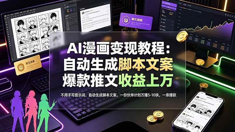 (19170期)AI漫画变现教程:不用手写提示词,自动生成脚本文案,一份伙伴计划万播5-10块,一条爆款推文收益上万-玩备项目资源网