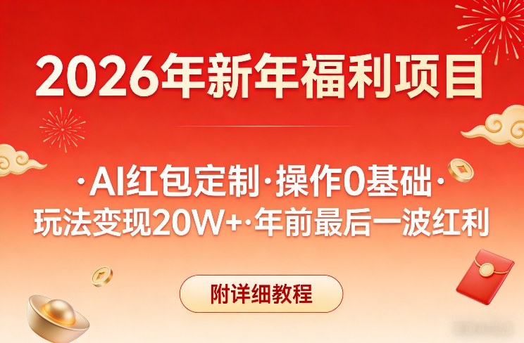 新年福利项目，AI红包定制，操作0基础，玩法变现20W+年前最后一波红利，附详细教程-玩备项目资源网