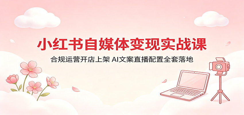 小红书自媒体变现实战课:合规运营开店上架,AI文案直播配置全套落地-玩备项目资源网