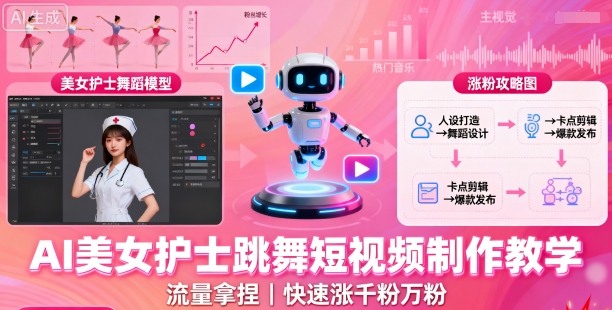 AI美女护士跳舞短视频制作教学，流量拿捏，快速涨千粉万粉【提示词+视频教程】-玩备项目资源网