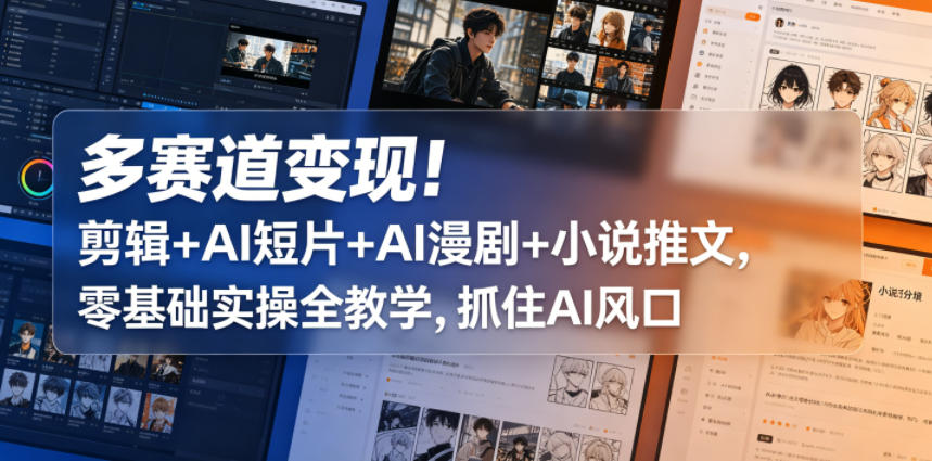 多赛道变现！剪辑+AI短片+AI漫剧+小说推文，零基础实操全教学，抓住AI风口-玩备项目资源网