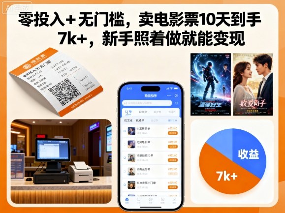 零投入+无门槛，卖电影票10天到手7k+，新手照着做就能变现【揭秘】-玩备项目资源网