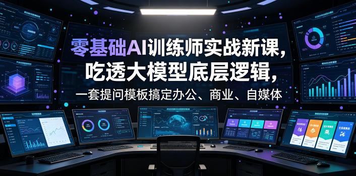 零基础AI训练师实战课，吃透大模型底层逻辑，一套提问模板搞定办公、商业、自媒体、设计、生活全场景AI落地应用-玩备项目资源网