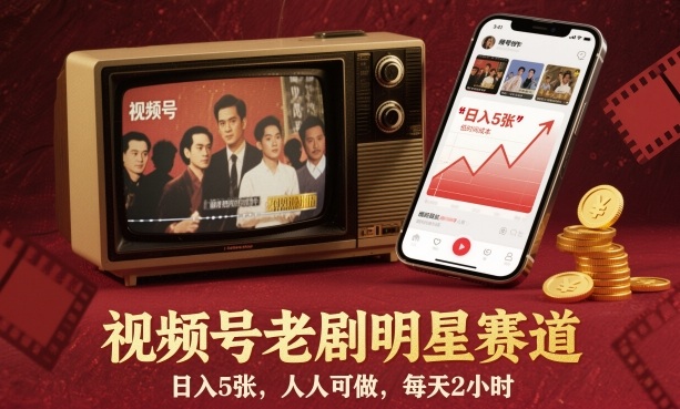 视频号老剧明星赛道，日入5张，人人可做，每天2小时-玩备项目资源网